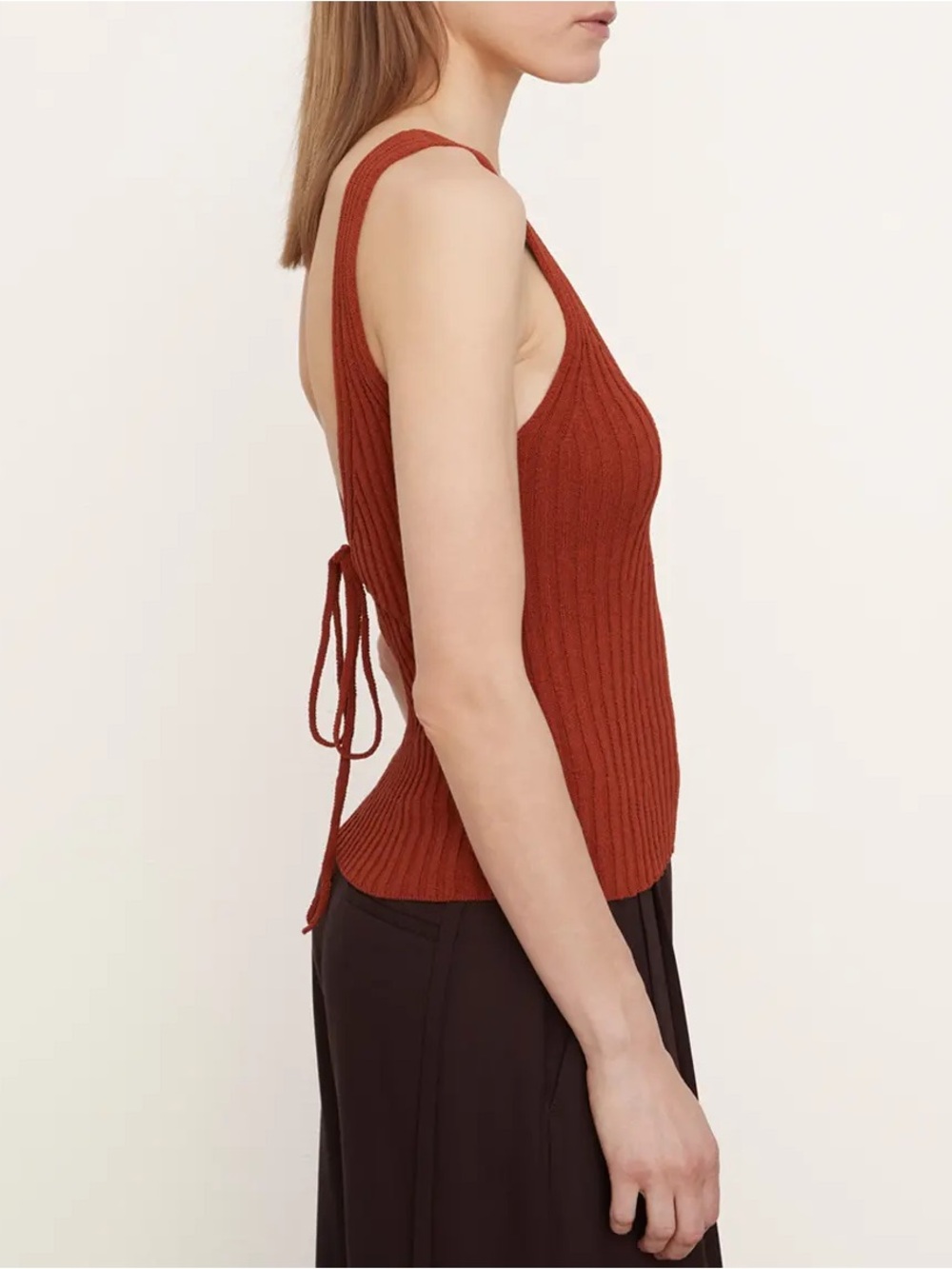 Vince ribbed knit tank top in rust